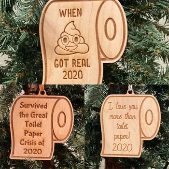 

2020 Quarantine Survived the Great Toilet Paper Engraved Personalise Christmas Hanging Wooden Board Handmade Solid Ornament Gift
