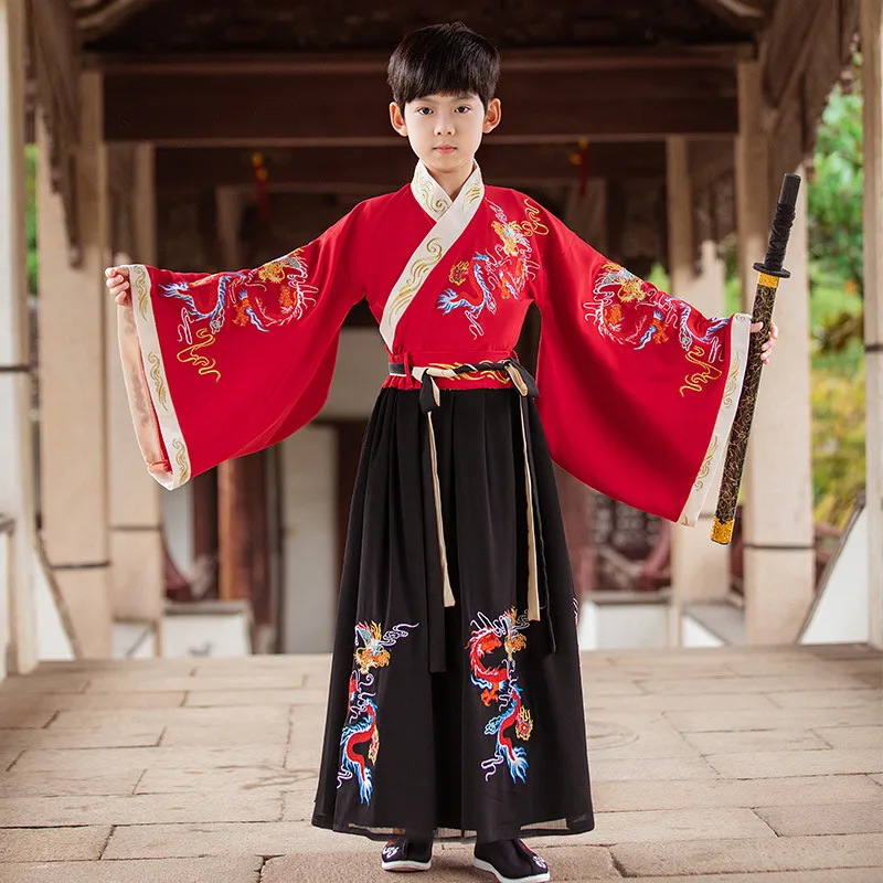 

Children Hanfu Chinese Style Boy Clothing Stage Robe Autumn Winter Cosplay Embroidery Costumes