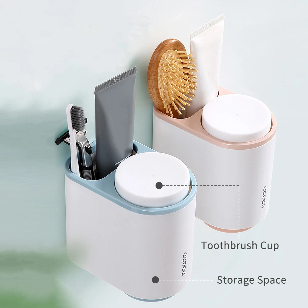Ecoco Toothbrush Rack Wall Mounted Magnetic Toothbrush Holder Bathroom Toothbrush Organizer Cup 2