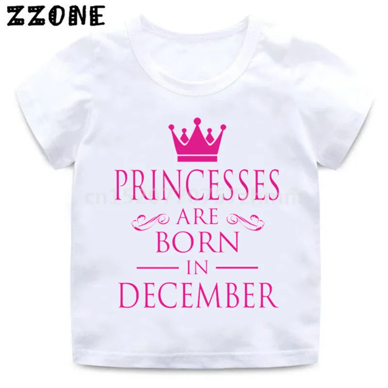Футболка принцессы с принтом «Born In JAL-DEC» для маленьких девочек на день рождения Детская забавная одежда детская футболка с короткими рукавами HKP5330 - Цвет: whiteL