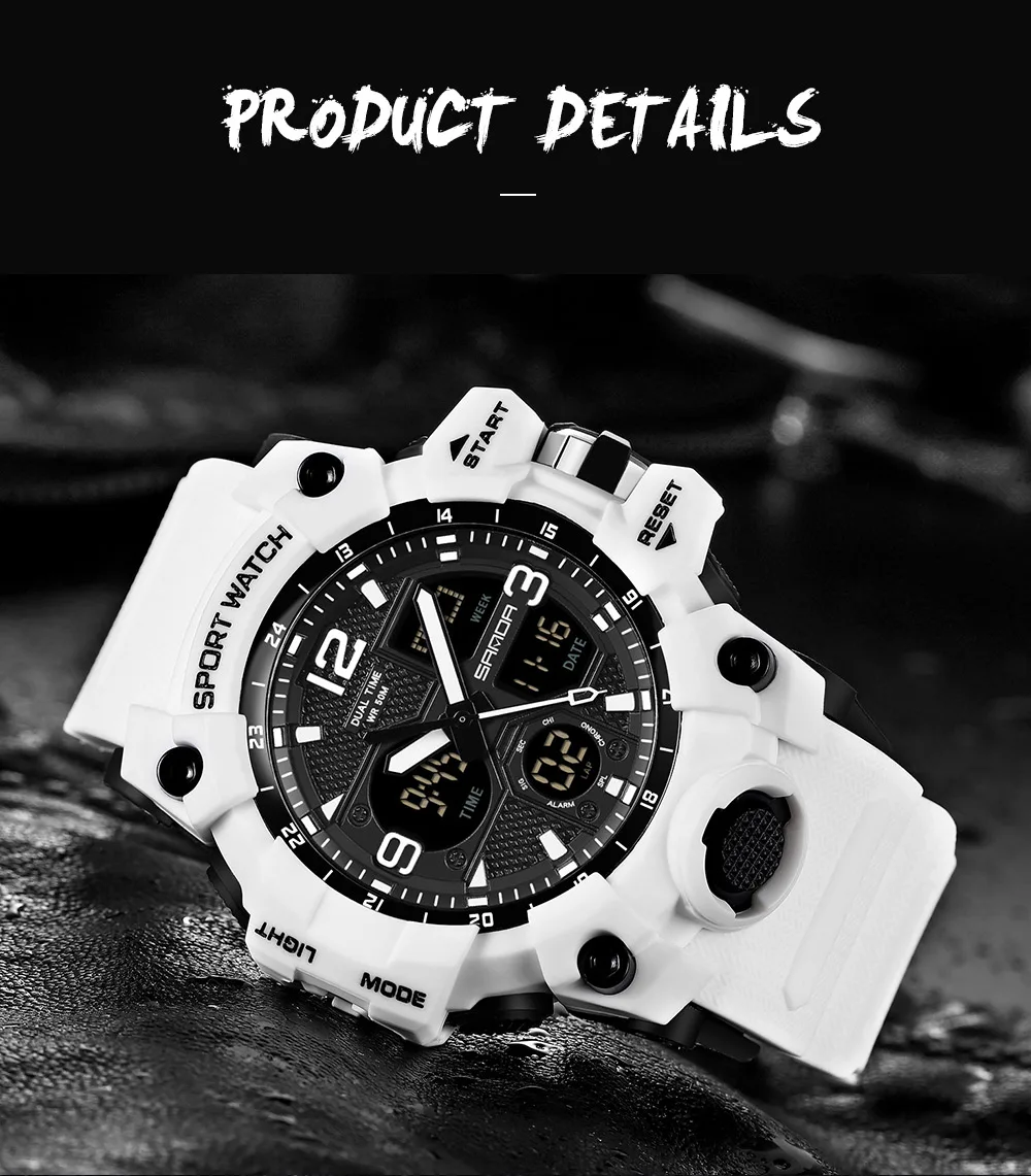 SANDA New Fashion Sport Military Men's Wrist Watch Digital Quartz Dual Display Watches Waterproof Casual Watch for Male 6030