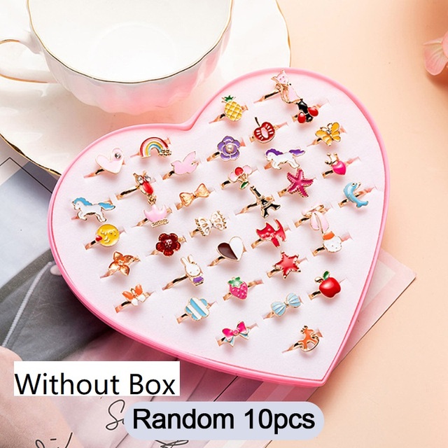 Hot Sale Kids Cute Cartoon Rings Flower Animal Shape Ring Set Mix Finger Jewelry Creative Accessories Girl Child Gifts