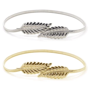 

2Pcs/Set Women Girl Golden Silver Elastic Skinny Waist Belt Leaves Metallic Stretchy Evening Dress Wedding Chain Cummerbunds
