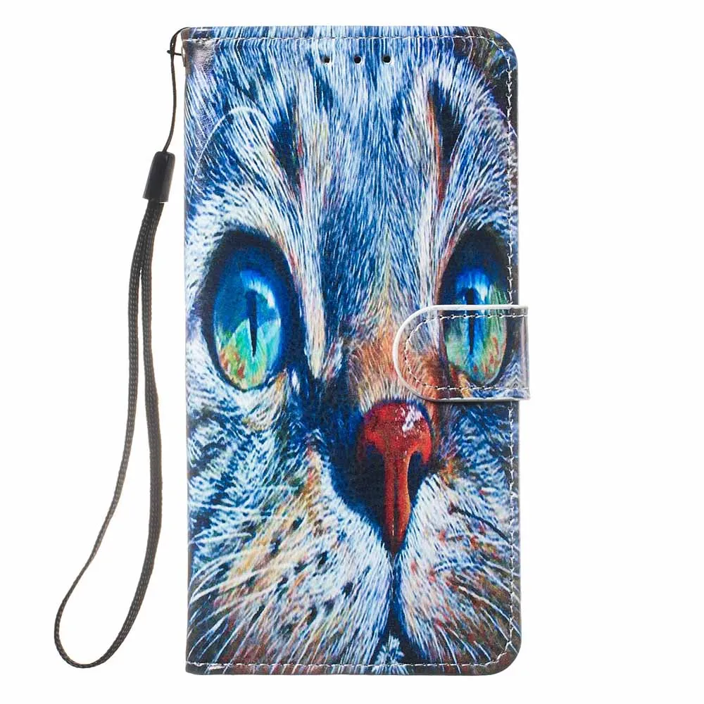 Blue Cat Милый чехол-кошелек с рисунком для телефона iPhone XS Max X XR 6 6S 7 8 Plus задняя крышка для samsung Galaxy S10 S9 S8 S7 Capa - Цвет: Blue Cat