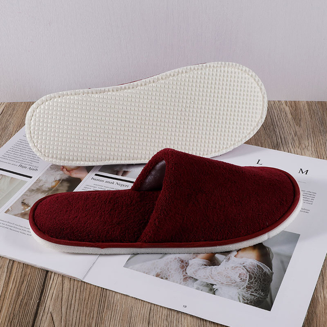 Womens Fur Slippers Disposable Solid Color Slippers Multi-colored Hotel Slippers Coral Fleece  Non-slip All-inclusive Shoes