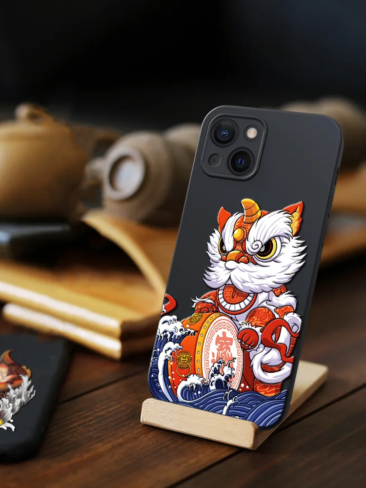 

Great Emboss Lion dance Phone case For Iphone 13 pro max mini cover 3D relief case 12promax 11promax xsmax