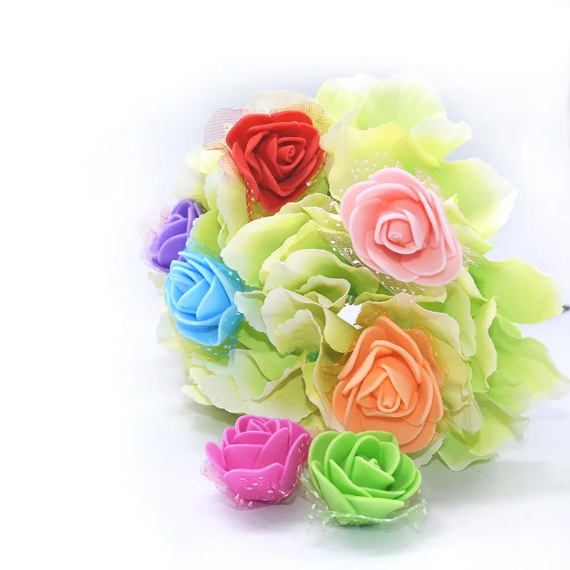 100pcs 3.5cm Mini PE Foam Rose Flower Artificial Flower Head Handmade Bouquet Wreath Wedding Party Decorative Crafts Supplies