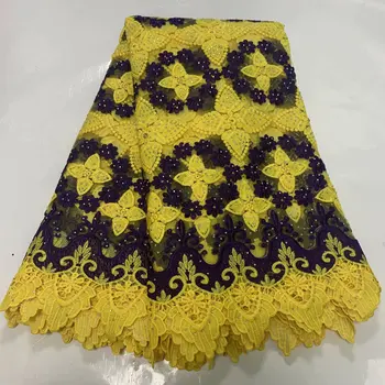 

Graceful yellow with embroidery French tulle lace material net lace fabric for evening dress VRN342(5yards/lot)