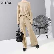XITAO сплошной цвет для досуга из двух предметов комплект Свободный Плюс Размер Топ Мода Женский комплект 2 шт. эластичная талия прямые брюки WLD2701