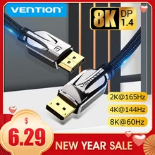 Vention displayport 1.4 cabo 8k @ 60hz de alta velocidade 32.4gbps expositor porto cabo para vídeo pc portátil dp 1.4 porta exibição 1.2 cabo