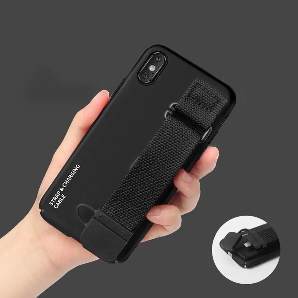 Black Чехол-держатель для зарядки на запястье для iPhone 11 Pro XS MAX XR X невидимая USB зарядка подставка силиконовая Капа для iPhone 7 8 Plus - Цвет: Black