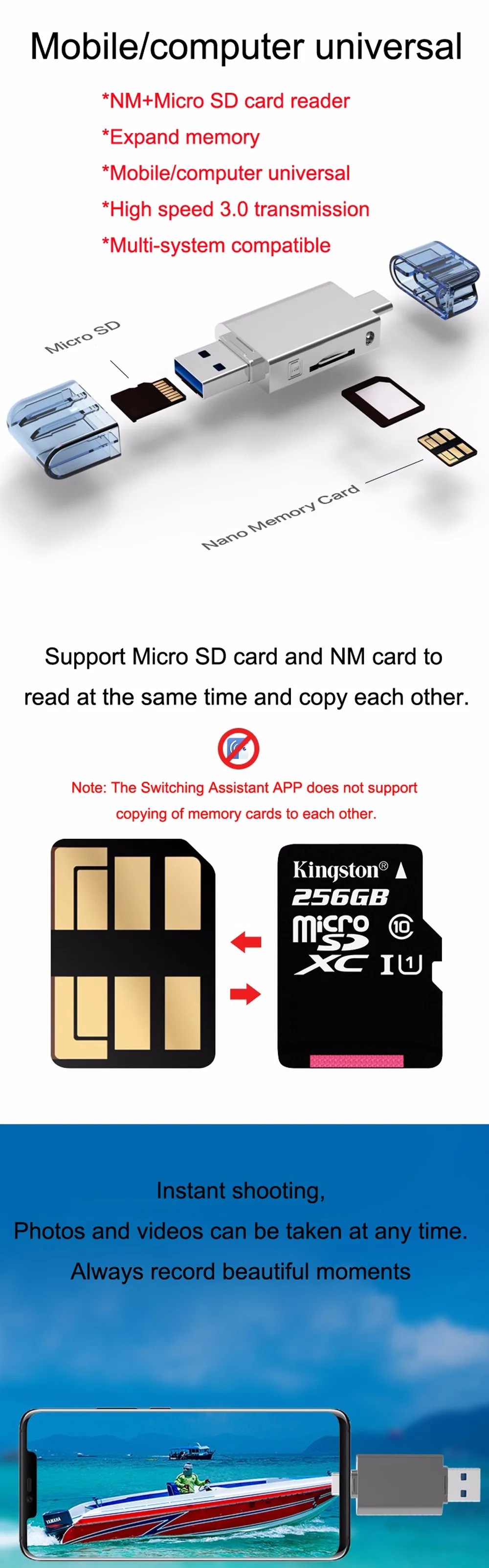 Для huawei Mate20/P30 Pro NM карта Nano карта памяти 128 ГБ 90 МБ/с./с nm-карта с USB3.1 Gen 1 type-C двойное использование TF/NM кардридер