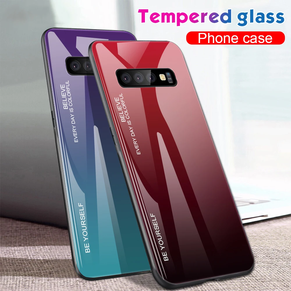 kawaii phone cases samsung S10 Case Tempered Glass For Samsung Galaxy S10 Plus S 10 e S21 Ultra Gradient Glass Cover Back Protective Shell S 10 S10E 10lite samsung silicone