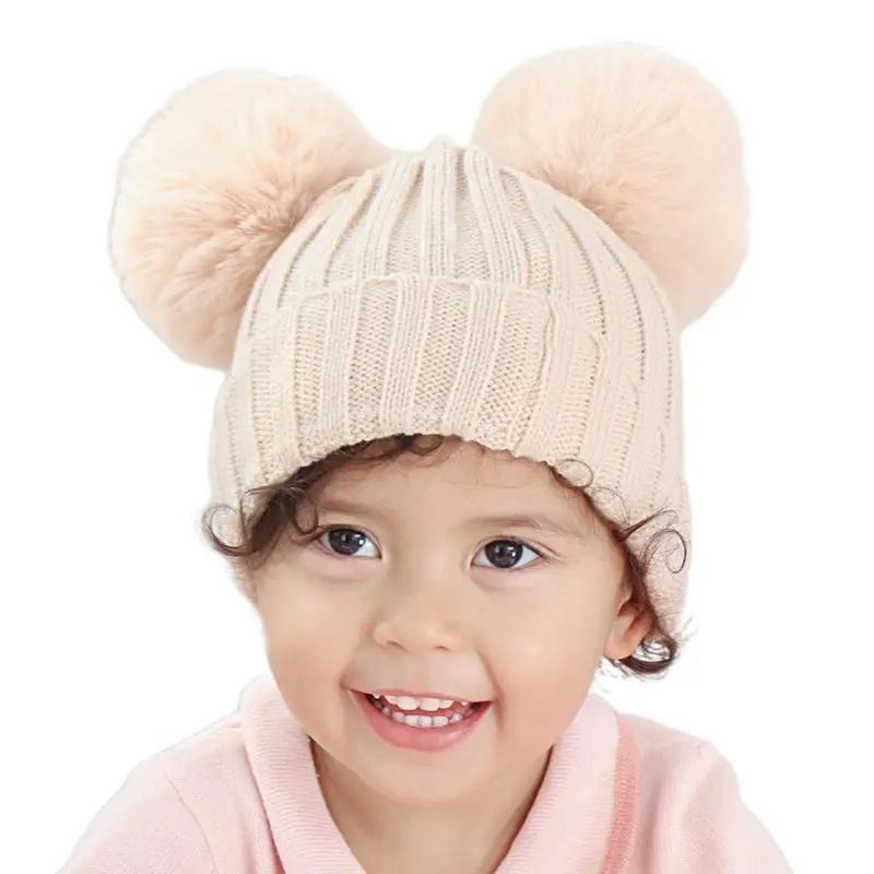 BG Toddler Baby Kids Chunky Crochet Knit Hat Winter Cuffed Cute Pompom Beanie Cap - Цвет: BG