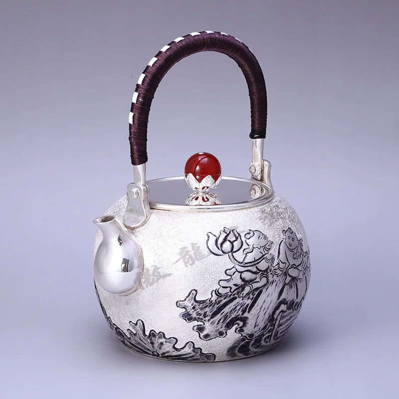 

Teapot, kettle, hot water teapot, iron teapot, stainless steel kettle, tea bowl, 700ml capacity, handmade S999 sterling silver t