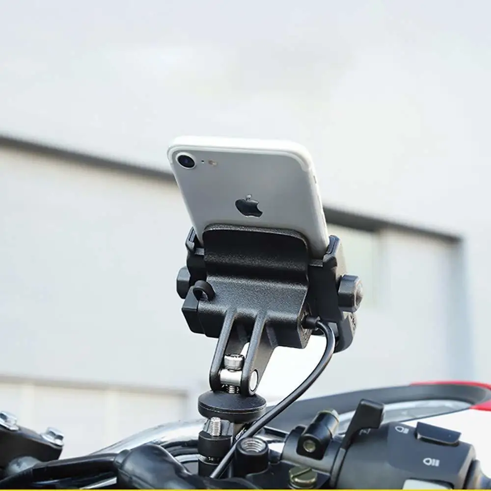 Universal Motorcycle Bike Scooter ATV 19-30MM Handlebar Rearview Mirror Mobile Phone Holder Stand Mount Bracket USB Port Charger