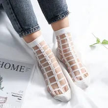 1 пара модных стильных женских летних прозрачных кружевных сетчатых шелковых носков с кристаллами корейские носки забавные носки