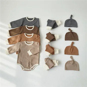 

Bodysuits High Waist Pants And Hat 3 Pieces Baby Clothing Set Striped Baby Boys Clothes Cotton Toddler Girls Clothing Cicishop