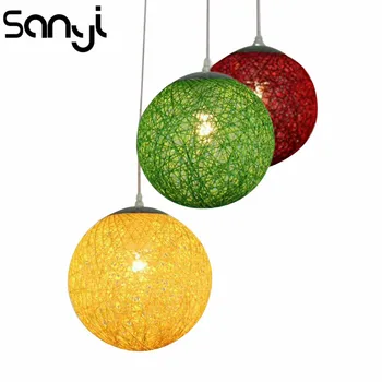 

Colorful Hanging Light Modern Twine&Rattan Hanging Dome Lamp E27 for Bedroom/Living Room Chandelier Elegant Ceiling Lamp