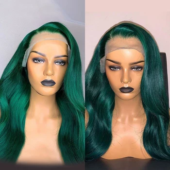 

Boday Wave Brazilian Green Hair Lace Wig Ombre Color Lace Front Human Hair Wigs Transparent lace 13*4 Free Part Bleached Knots