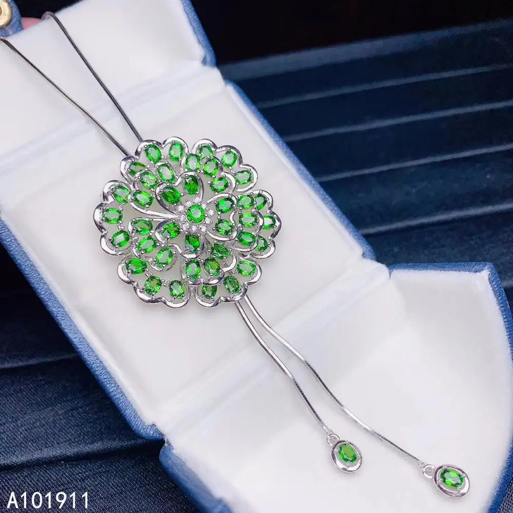 

KJJEAXCMY fine jewelry 925 sterling silver inlaid Natural Diopside fashion pendant Female popular supports detection noble