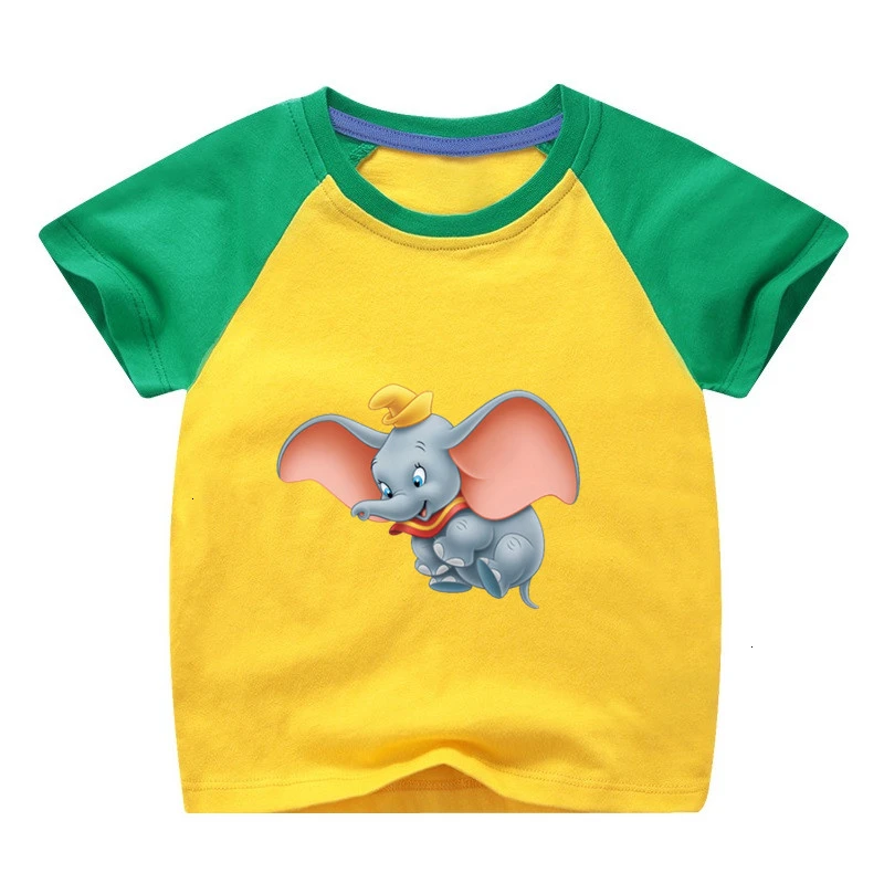 as picture Одежда летняя футболка для девочек с принтом «Dumbo», смешная комбинированная цветная футболка с круглым вырезом для детей, Детская футболка с героями мультфильмов - Цвет: as picture