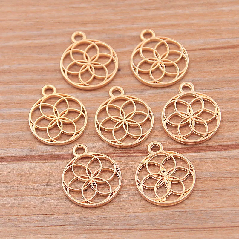 50PCS 13*16mm 2Color Round Kaleidoscope Flower Charms Plant Pendants Handmade Decoration Vintage For DIY Jewelry Making Findings 