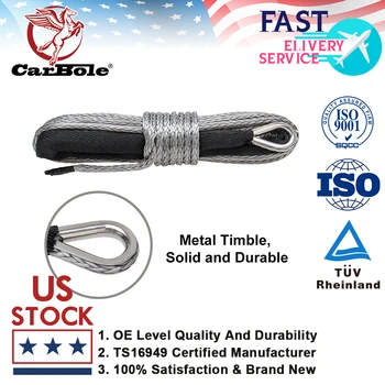 

1/4"x50' 10000LBS Synthetic Winch Rope Line Recovery Cable 4WD ATV Gray W/ Guard Material Poly-paraphenylene terephthalamide