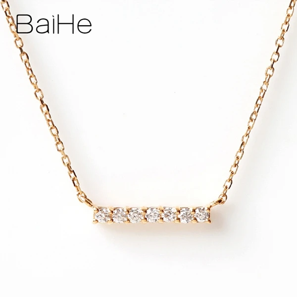 BAIHE Solid 18K розовое золото(AU750) Сертифицированный H/SI натуральные бриллианты свадебные женские милые/Романтические ювелирные изделия ожерелья