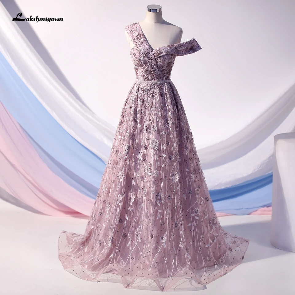 Lakshmigown винтажные пыльно-розовые вечерние кружевные платья роскошный кристалл Дубай женские формальные пышные вечерние платья Vestido de noche
