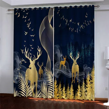 

Moonlight Elk Geese Rainbow 2 Panels/Set Window Curtain Block out Fabric Drapes Darkening Thermal Insulate Bedroom Livingroom