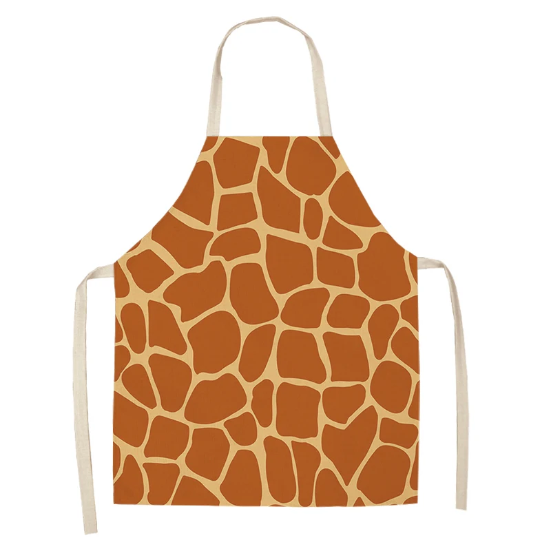 1 Pcs Leopard Print Kitchen Aprons for Women Men Home Cooking Baking Waist Bib Cotton Linen Pinafore Cleaning Tools