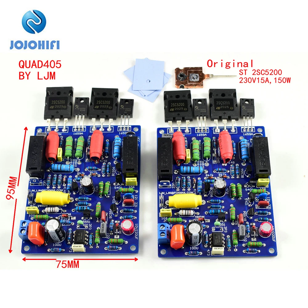 One Pair 2 Channel Dual Channels QUAD405 2SC5200 230V15A 100W+100W DIY KITS Finished Audio Power Amplifier Board Assembled board |