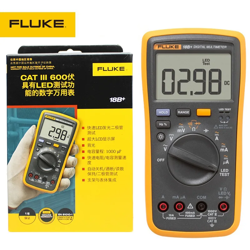 FLUKE 18B+ светодиодный AC/DC напряжение тока цифровой мультиметр и преобразователь переменного тока клещи