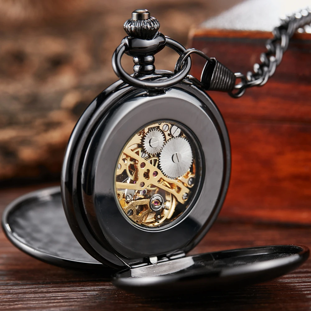 New 2 Sides Open Navidad Christmas Gift Smooth Mechanical Pocket Watch Men Women FOB Hand Wind Double Hunter Roman Numerals