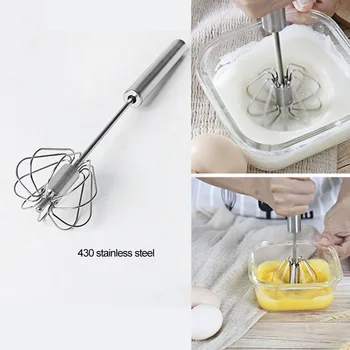 

Hot Sale Semi-automatic Mixer Egg Beater Manual Self Turning Stainless Steel Whisk Hand Blender Egg Cream Stirring Kitchen Tools