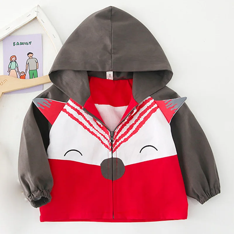 Amya/осенние куртки для маленьких мальчиков; пальто; Верхняя одежда с капюшоном и рисунком животных для маленьких мальчиков; одежда для детей; Детская школьная куртка - Цвет: Красный