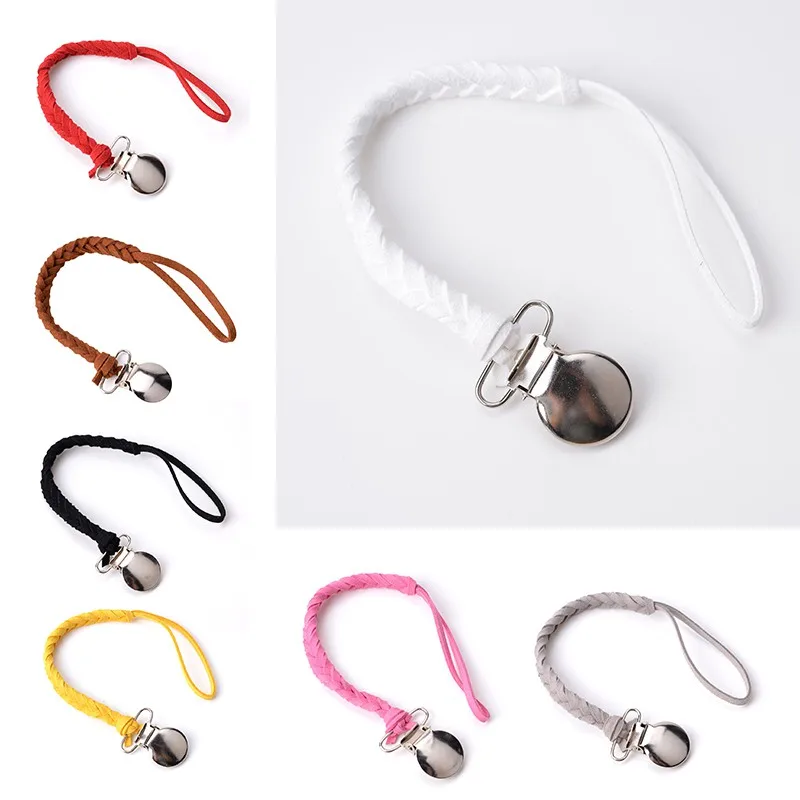 Wholesale Leather Pacifier Clips Chain Dummy Clip Braided Clip Nipple Holder Soother Chain For Infant Baby Feeding Dropshipping