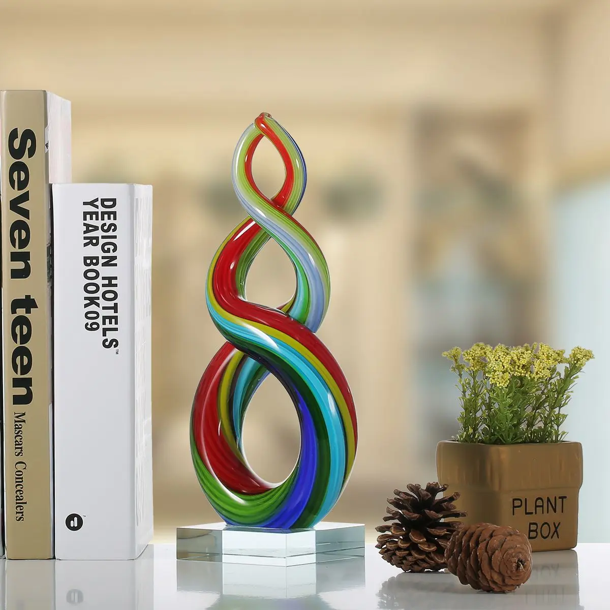 

Sculpture Colorful Ribbon Glass Sculpture Home Decor Abstract Ornament Gift Craft Home Office Decoration