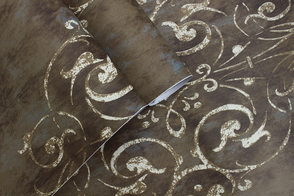 HaokHome Vintage Damask Thick Wallpaper Brown/Beige Vinyl Self Adhesive Wall Paper for Walls Bathroom Bedroom Home Decor