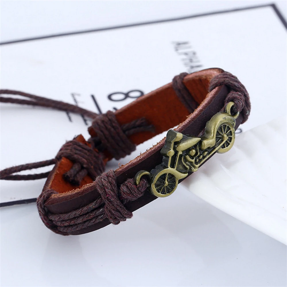 Fashion Leather Alloy Motorcycle Men Bracelets For Women Handmade Weave Female Men Bracelet Jewelry bracelet jewelry