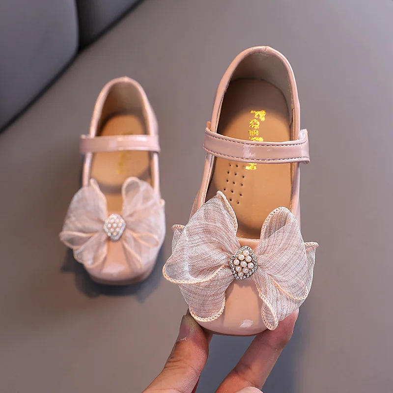 Girls Leather Shoes Casual Sneakers Spring/autumn Kids Baby Princess with Bow Children Pearl Performance |