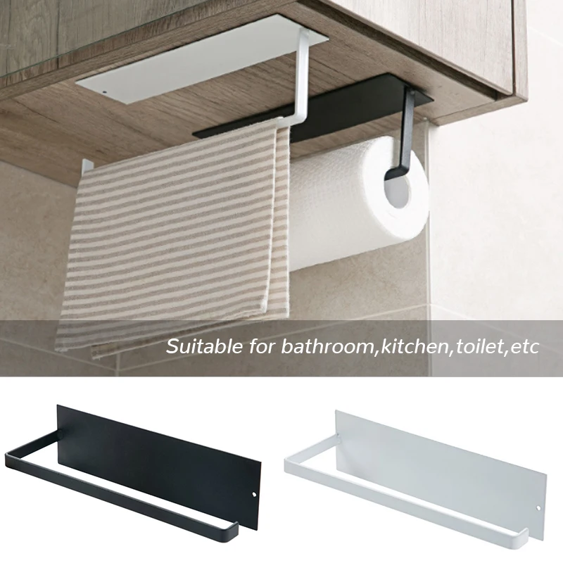 Soporte para papel de cocina, colgador de papel higiénico, rollo de película de papel, estante de almacenamiento colgante de pared, estante organizador de baño