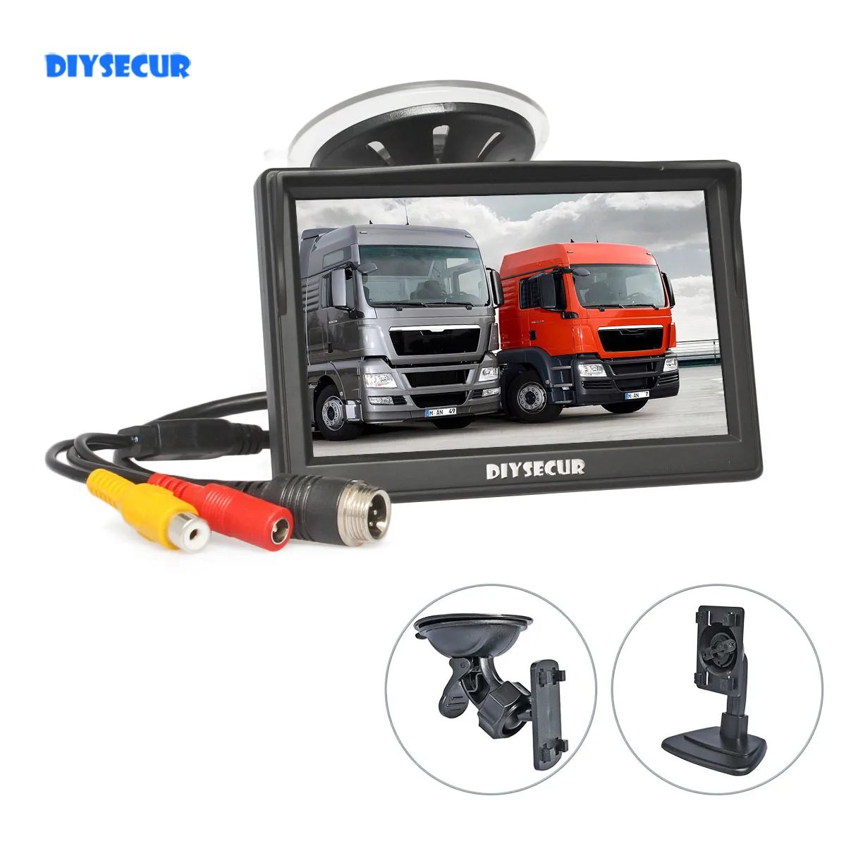 Автомобильный HD-монитор заднего вида DIYSECUR, 5-дюймовый TFT ЖК-дисплей с присоской, разъем RCA и 4Pin для MPV SUV Horse Lorry