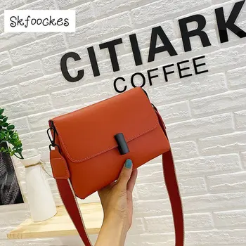 

Skfoockes Women Bag New 2020 Solid Color Leather Shoulder Bag Bag Cover Small Square Bag Net Red Fashion Shoulder Messenger Bag