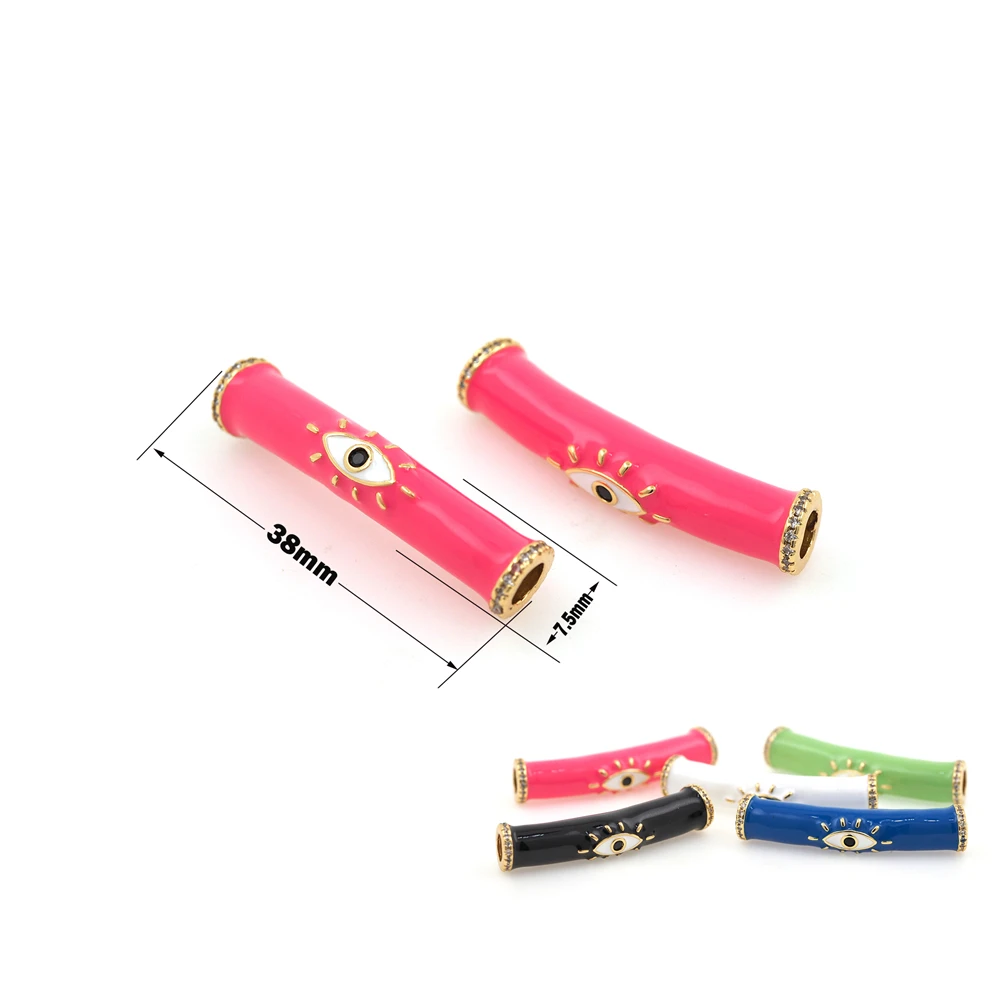 Fashion Enamel Long Evil Eyeball Classic DIY Tube Necklace Bracelet Elbow Bead Metal Brass Bead Handmade Supplies