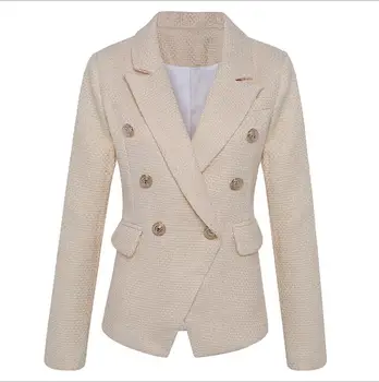 

High quality 2019 new ladies blazer double-breasted bronzing slim long-sleeved blazer Fashion Office Ladies Femme Jacke