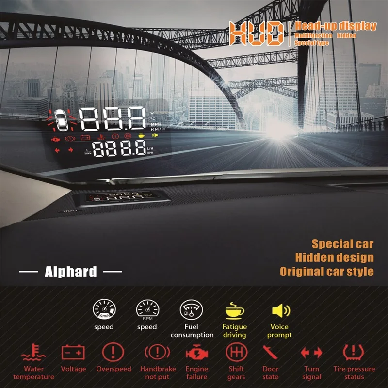 Автомобильный HUD Head up display OBD II Защита от перенапряжения для Toyota новая система безопасности Alphard для левого/правого привода