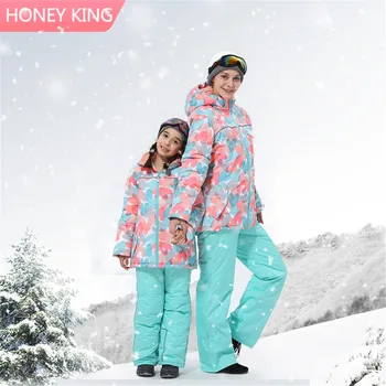 HONEYKING Parent-child Outfit Snowsuit Ski Suit Winter Outdoor Sports Warm Windproof Waterproof Cotton Down Jacket and Pants Set 1