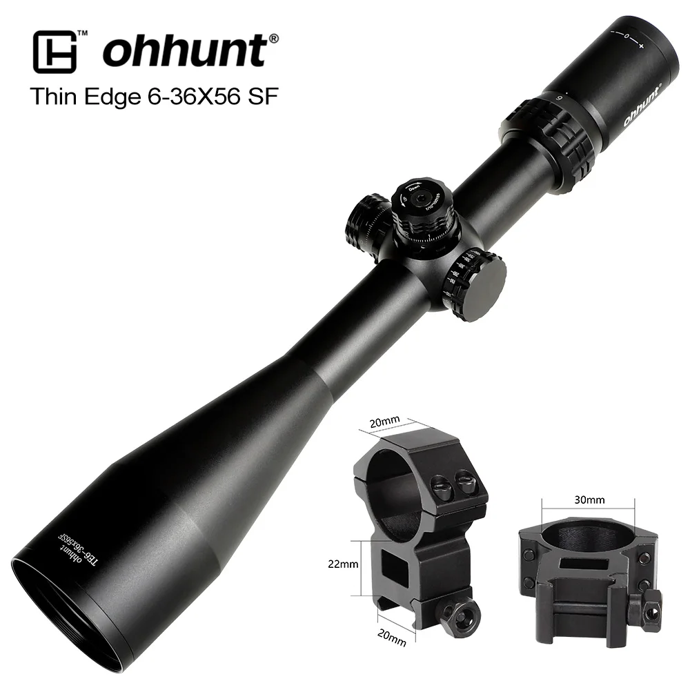 Ohhunt тонкий край 6-36X56 SF охотничьи прицелы Mil Dot стеклянная сетка турели сброс Боковая регулировка параллакса тактический оптический прицел - Цвет: High Picatinny Rings